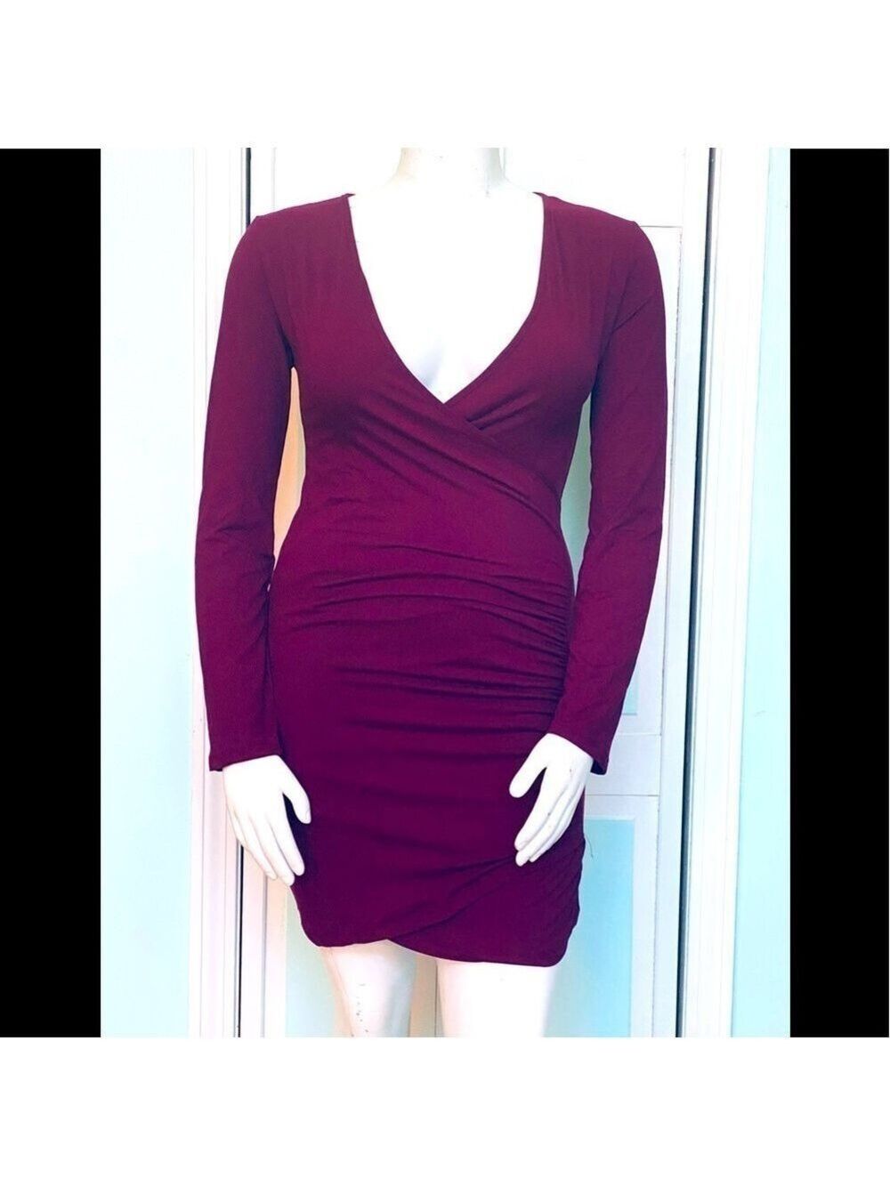 Long Sleeve Bodycon Dress Maroon Burgundy Size 14 XL 18 2X